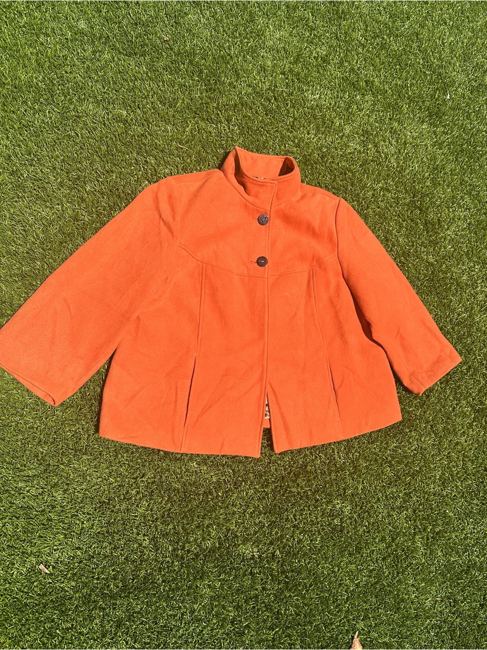 Chico’s Orange Cropped Jacket Leopard Lining Size 3 Women Button Front Coat